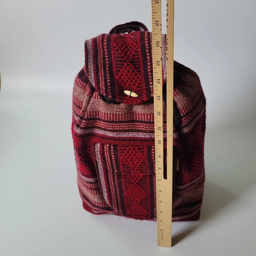 Pinzon Hippie Gear Backpack Burgundy Stripe Woven Textile Mexican Bag Bohemian